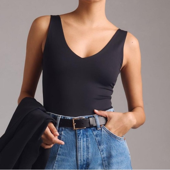 RD Style Tops - RD Style Second Skin Valentina Double V Black V-Neck‎ Bodysuit